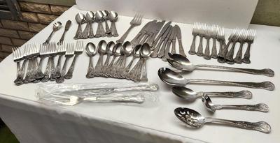 Lot #174 Large Lot of Reed and Barton Select Stainless Flatware - "Kings" pattern - 175th anniversary