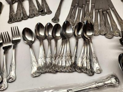 Lot #174 Large Lot of Reed and Barton Select Stainless Flatware - "Kings" pattern - 175th anniversary