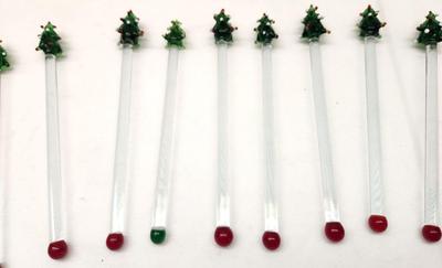 Lot #182 Lot of 16 Glass Christmas-themed Swizzel sticks