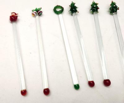 Lot #182 Lot of 16 Glass Christmas-themed Swizzel sticks