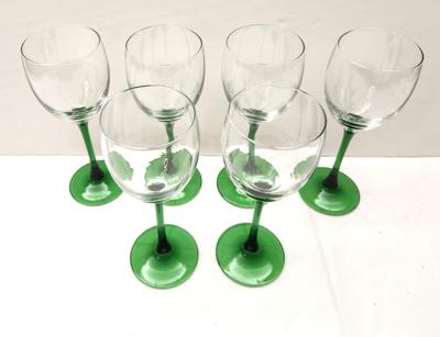 Lot #191 Lot of 6 Wine Glasses - Green Stems