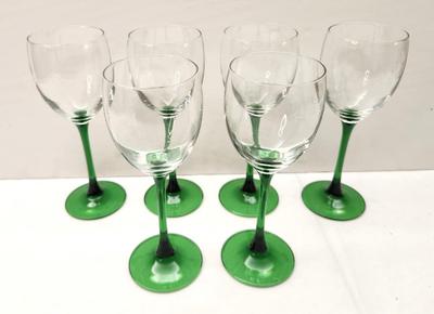 Lot #191 Lot of 6 Wine Glasses - Green Stems