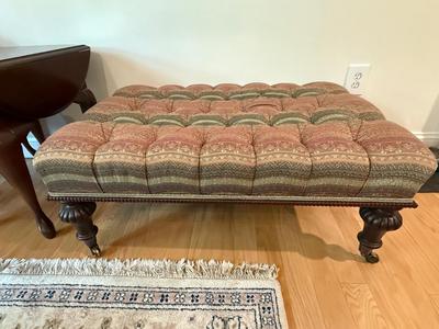 Two tufted ottomans with high end fabric that supplies Hermes!