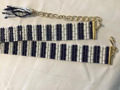 Vintage Hong Kong Navy Blue White Tassel Belt