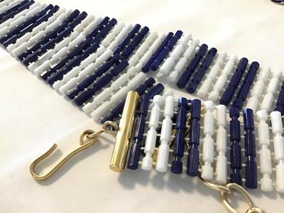 Vintage Hong Kong Navy Blue White Tassel Belt