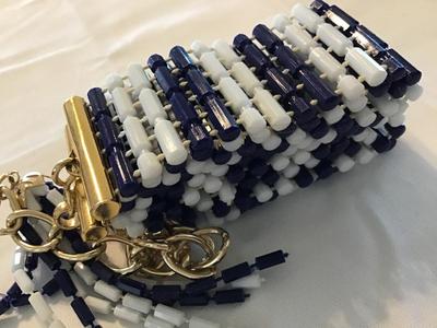 Vintage Hong Kong Navy Blue White Tassel Belt