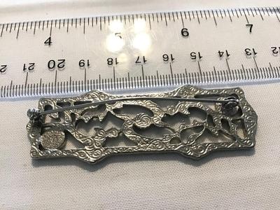 Large Silver Tone Scroll Brooch