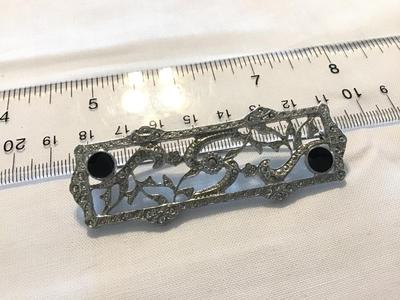 Large Silver Tone Scroll Brooch