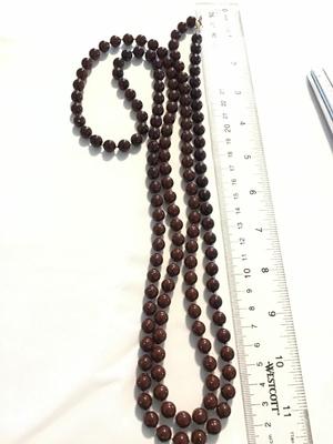 Brown Beaded Vintage Necklace 34in