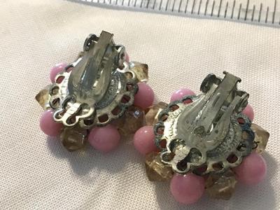 Vintage Pink Beaded Clip on Earrings