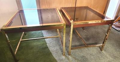 Lot #199 Lot of 2 Vintage Glass/Metal Side/Lamp Tables