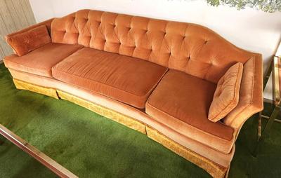 Lot #203 MCM Burnt Orange Velveteen Sofa