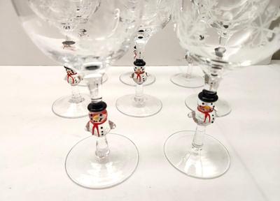 Lot #204 Lot of 8 Gates Ware Stemmed Wine Glasses - Snowman Motif