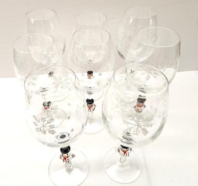 Lot #204 Lot of 8 Gates Ware Stemmed Wine Glasses - Snowman Motif