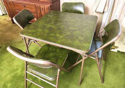 Lot #206 Vintage Card table/4 marching chairs