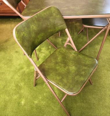 Lot #206 Vintage Card table/4 marching chairs