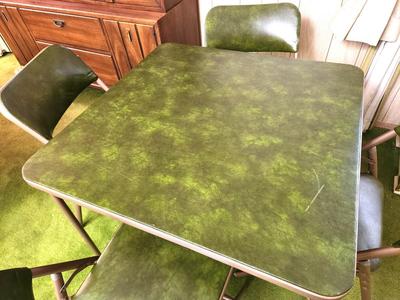 Lot #206 Vintage Card table/4 marching chairs
