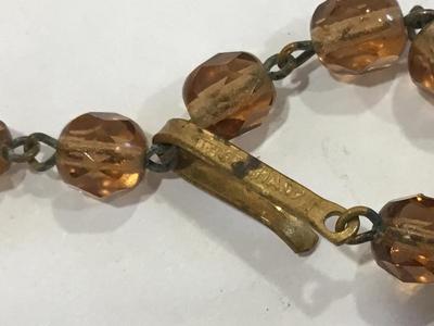 West Germany Fauceted Amber Glass With clear Crystal Spacers