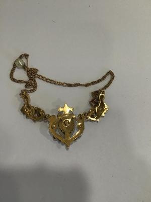 Beautiful Opal atype Stone Cherubs Sea pearls In Gold Tone Setting Vintage