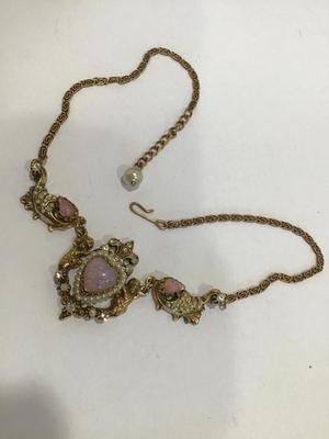 Beautiful Opal atype Stone Cherubs Sea pearls In Gold Tone Setting Vintage