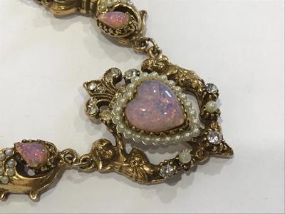 Beautiful Opal atype Stone Cherubs Sea pearls In Gold Tone Setting Vintage