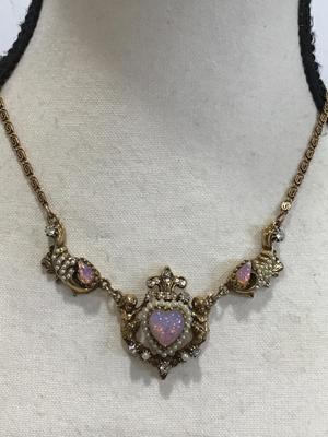 Beautiful Opal atype Stone Cherubs Sea pearls In Gold Tone Setting Vintage