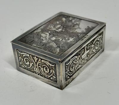 Antique Casket Box Lidded Trinket Box Le Denicheur With Engraving - Silver Plated