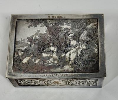 Antique Casket Box Lidded Trinket Box Le Denicheur With Engraving - Silver Plated