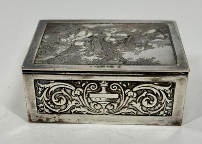 Antique Casket Box Lidded Trinket Box Le Denicheur With Engraving - Silver Plated
