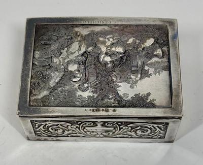 Antique Casket Box Lidded Trinket Box Le Denicheur With Engraving - Silver Plated