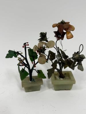 Vintage Chinese Carved Jade and Agate Bonsai Flowering Tree Sculpture Home Decor