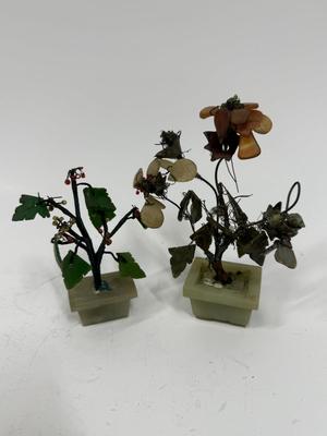 Vintage Chinese Carved Jade and Agate Bonsai Flowering Tree Sculpture Home Decor