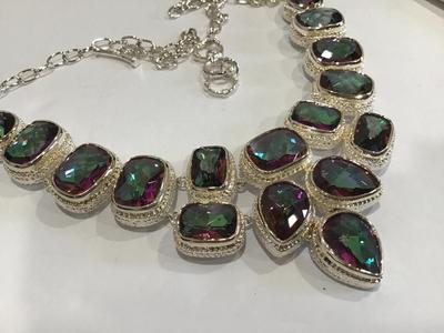 925 Silver Marked Rivoli Crystal Statement Necklace