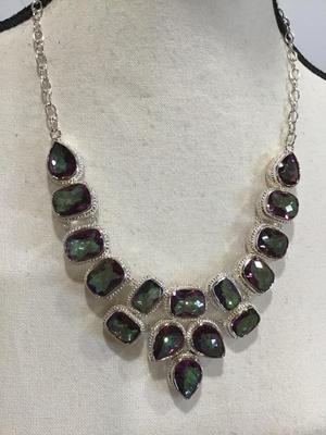 925 Silver Marked Rivoli Crystal Statement Necklace