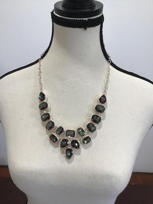 925 Silver Marked Rivoli Crystal Statement Necklace