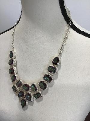 925 Silver Marked Rivoli Crystal Statement Necklace