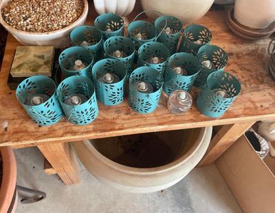 14 Teal candle/oil containers