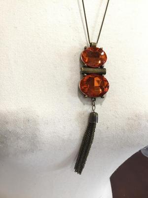 Burnt Orange Glass Brass Tassels Statement