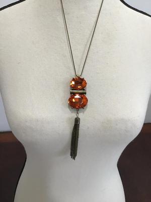 Burnt Orange Glass Brass Tassels Statement
