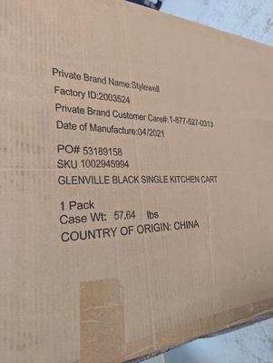 New In The Box Glenville Black Single Kitchen Cart Box 7