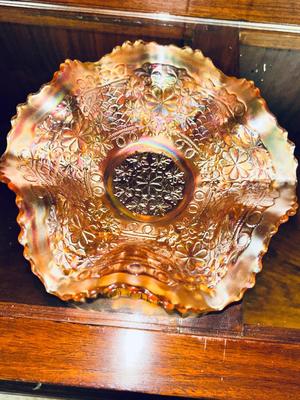 BEAUTIFUL AMBER COLORED CARNIVAL GLASS
