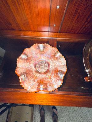 BEAUTIFUL AMBER COLORED CARNIVAL GLASS