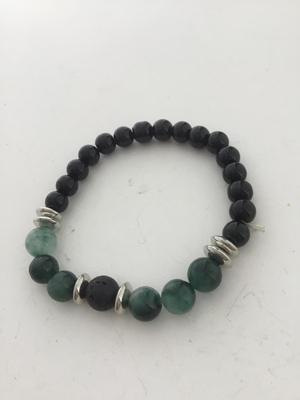 Black and green beaded stretchy bracelet