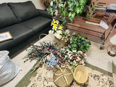 6-1/2’ FICUS TREE AND A FAUX FLOWERS & GREENERY