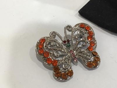Vintage Rhinestone Butterfly Brooch
