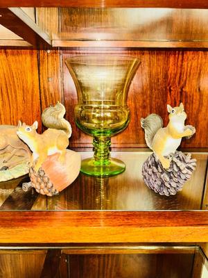 CUTE LITTLE SQUIRRELS, BAMBI AND HIS MAMA AND THAT OTHER ADORABLE LITTLE GUY ALONG WITH SOME GREEN GLASS