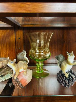 CUTE LITTLE SQUIRRELS, BAMBI AND HIS MAMA AND THAT OTHER ADORABLE LITTLE GUY ALONG WITH SOME GREEN GLASS