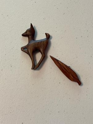 Wooden carved brooches