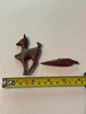 Wooden carved brooches