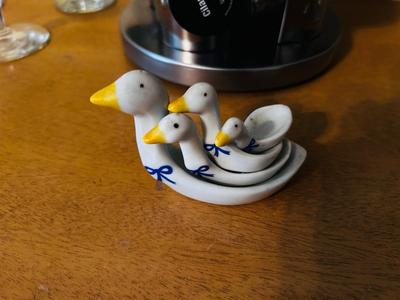 PORCELAIN DUCK MEASURING SPOONS, LAZY SUSAN SPICE RACK, WINE GLASSES AND MORE!
